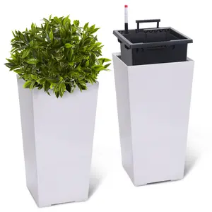 23" Tall Planters Set of 2, Planters for Outdoor＆Indoor Plants, Modern Plant Pots with Drainage Holes＆Water Level Monitor＆Inner Bucket, Automatic Watering, Convenience Instill