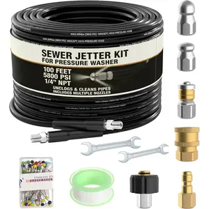 Hydro Jetter, Hydro Jet, Hydrojet, Sewer Jetter Kit for  Washer, Water Jet Drain Cleaner, Sewer Line Cleaning,  Washer Drain Cleaner, Culvert Cleaning Tool, Hose Kit, 100 FT