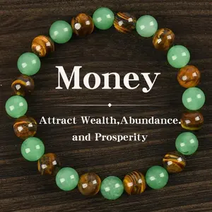 1pc Arpurraina Money Attraction Bracelet with Green Aventurine & Tiger Eye - Solid Unscented Prosperity & Wealth Amulet for Birthday, Anniversary, Summer Vacation & Theme Parties Jewelry Charms Abundance Crystal bracelet