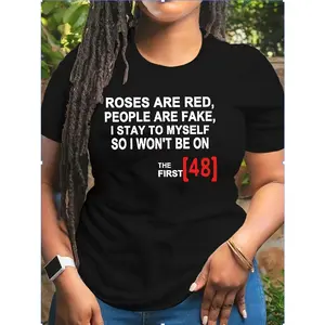 Funny Poetry Meme Graphic Oversized T-Shirt, "Roses Are Red" Quote Comfort Cotton Outfit, Cute Fashion Stay Introverted Tee, Best Gift for Lover Family Friends Birthday