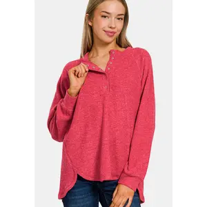 Zenana Full Size Brushed Melange Hacci High-Low Sweater