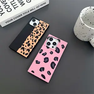 Patchwork Pink & Leopard Print Phone Case for use with iphone 17 air 16 pro max 15 plus 14 pro 13promax Sharp-edged Square phone cases for iphone12/11 XS /XSMAX phone case for Mens girlish/girly trending Y2K