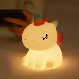 High quality silicone unicorn night light, clap rechargeable, adjustable brightness, three levels of soft LED light, suitable for decorative lighting in children's room and bedroom