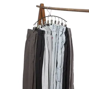 1/2/4Pcs Curved Pants Hangers with 10 Clips, Space-Saving Wardrobe Organizer for Leggings, Yoga Pants & Socks, Storage Hanger