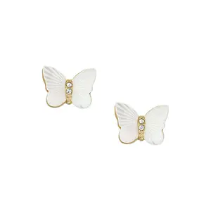 Fossil Women's Sutton Radiant Wings White Mother-of-Pearl Stud Butterfly Earrings