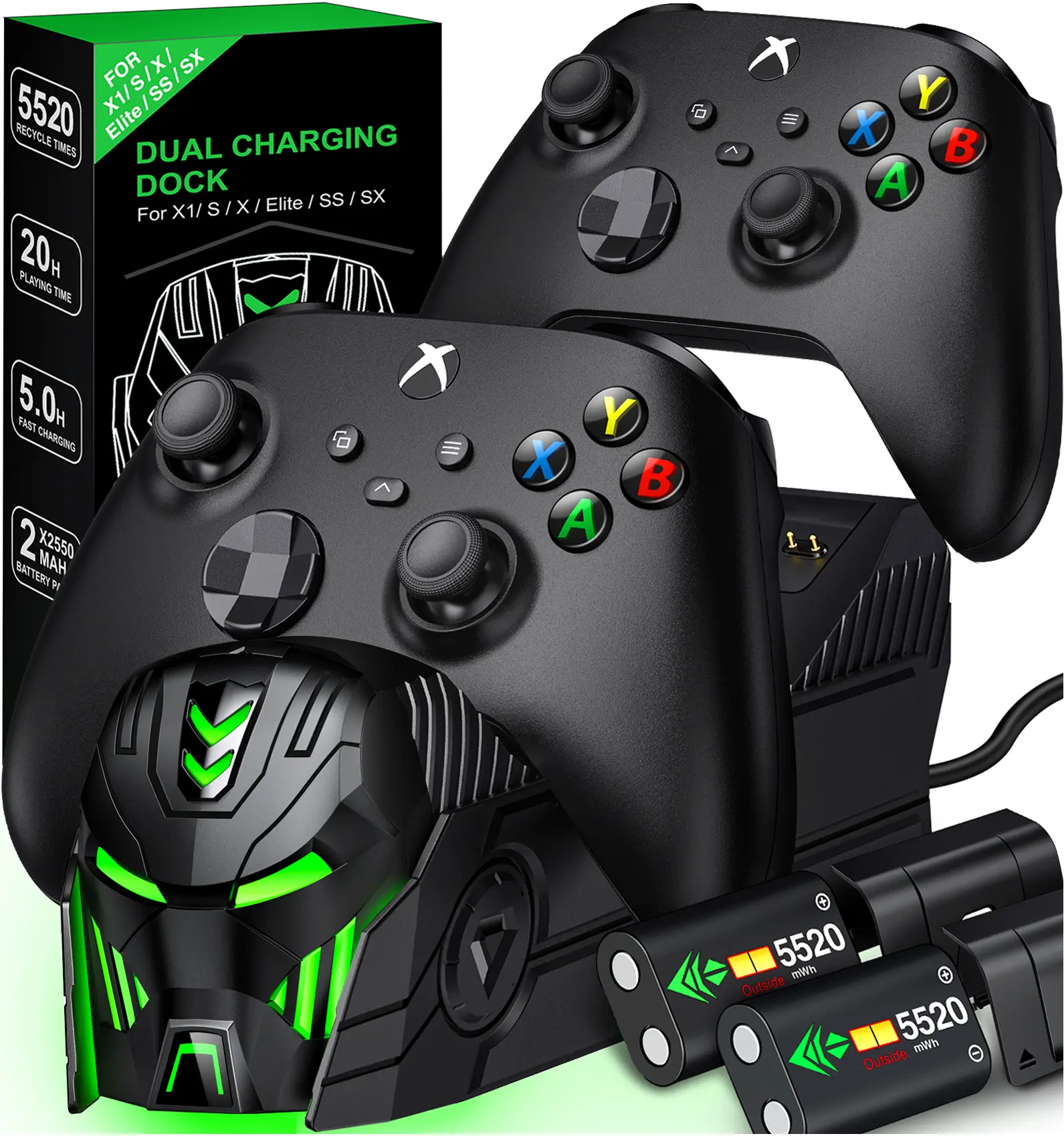 Xbox Controller Charger, BEBONCOOL Xbox Charging Station with 2 x 5520mWh Rechargeable Battery Packs for Xbox One X/S/Elite