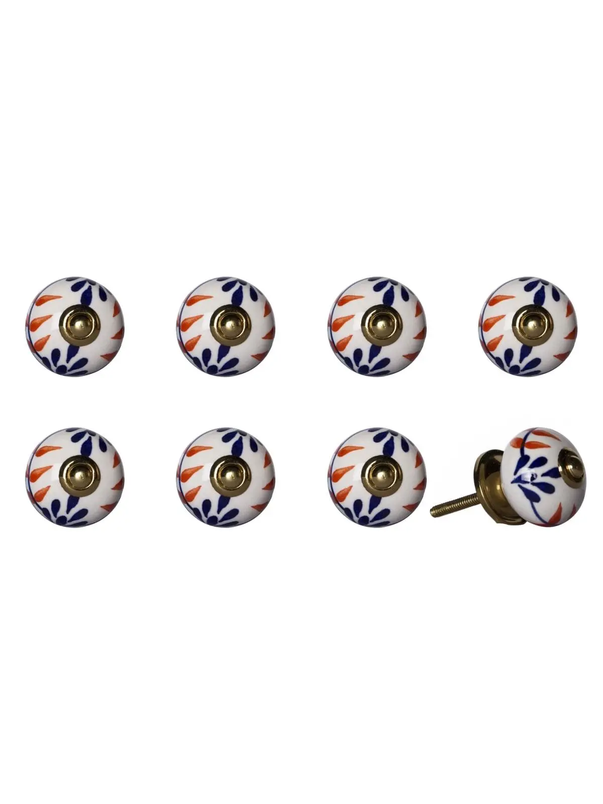 212 MAIN Ceramic Drawer Pull Knobs - 1.5x1.5in Blue & White Artisan Crafted Hand-Painted Ceramic-Metal, Backplate Included, Set of 8, Flower/Botanical Design, Transforms Furniture in Living Room, Large Appliance Parts & Accessories