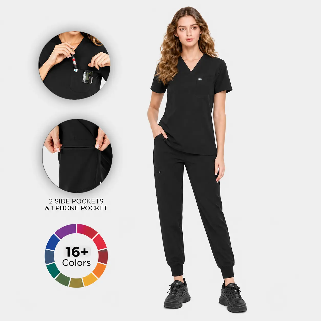EADFLIE Scrubs Set for Women, Fitted Jogger Style with Soft 4-Way Stretch Woven Fabric, V-Neck Top & Pants with 5 Pockets, Medical Uniform Workwear, Uniforms, Stretch Fabric, Pocket System, Stretch Blend