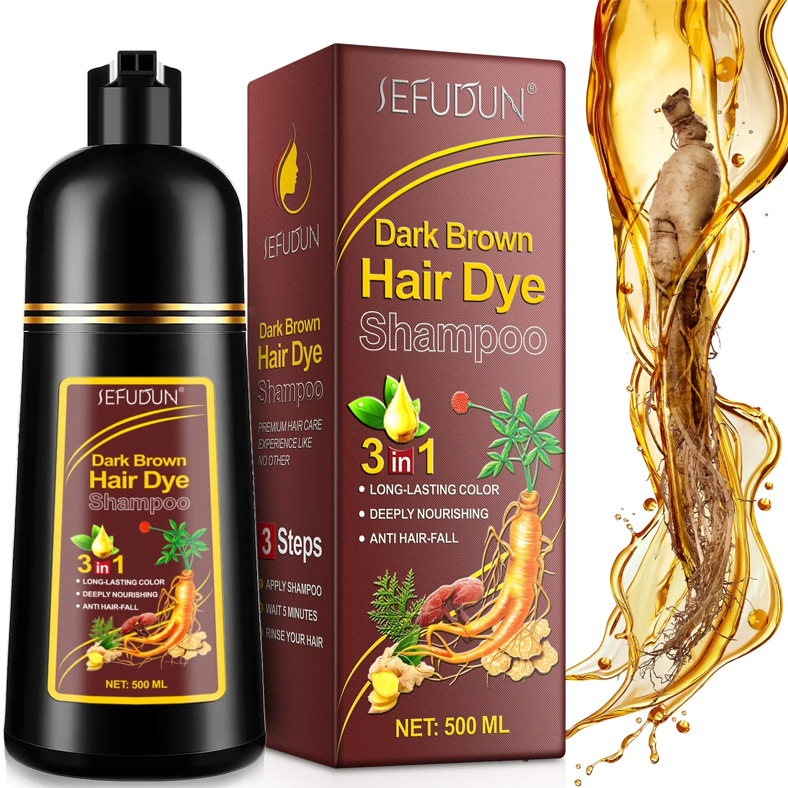 Sefudun 3-In-1 Hair Dye Shampoo /, Combines Coloring & Conditioning, Herbal Formula, No Damage, Salon Quality at Home