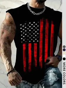 Men's Flag Pattern Stripe Vest, Sporty Streetwear, Outdoor Fashion, Simple Style, Trendy Youth Campus Wear, Cool and Stylish