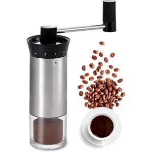 Manual Coffee Grinder Stainless Steel Portable Hand Crank Coffee Mill Grinder Ceramic Conical Burr with Adjustable Coarseness for Home, Office or Traveling