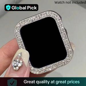 1pc men women shiny rhinestone decor fashionable glamorous cute hollowed out flashing anti-fall protective watch cases, for apple watch case 38/40/41/42/44/45/46/49mm, for series ultra/se/10/9/8/7/6/5/4/3/2/1, intelligent watch case accessories
