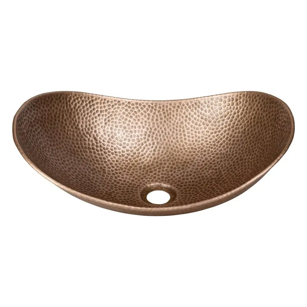 Dinghy 19 in. Boat-Shaped Rustic Pure Copper Hand-Hammered Above Counter Vessel Bathroom Vanity Sink