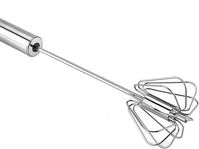 12" Medium Stainless Steel Spring-Loaded Push Action Whisk - Easy-to-Use Semi-Automatic Manual Kitchenware, Baking Utensil for Whisking Tasks, Frothing Milk, Blending Batters, Cooking Gadget, Semi-Automatic Design