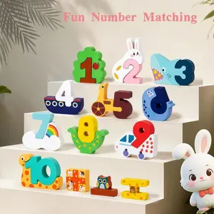 Montessori Early Education Number Matching Blocks Set, Math Learning Toy for Kids 1-10, Color Recognition & Addition/subtraction