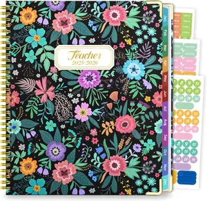 Teacher Planner 2025-2026, August 2025 to July 2026 Academic Year, 8.5" x 11" Lesson Planner Book for Teachers with Colorful Tabs, Teacher Calendar for Classroom or Homeschool, Hardcover, Flower