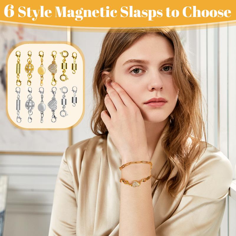 12 Pack Magnetic Necklace Clasps and Closures Necklace Jewelry Extender with Strong Magnet Magnetic Gold and Silver Plating Gift Stainless Steel Charm