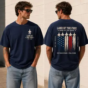 America 250 Years Shirt, Land Of The Free Top, 1776 2026 Patriotic Tee, Fighter Jet American Flag Top, America First Gift, Street Style Outfit, Menswear Clothing, Clothing for men, Gift for Boyfriend, Best Gift for Father day