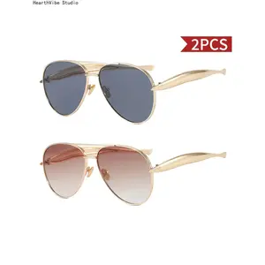 2PCS Fashionable Unisex Trendy Casual Aviator Sunglasses Retro Sunglasses Pilot Toad Glasses Aviator Frames