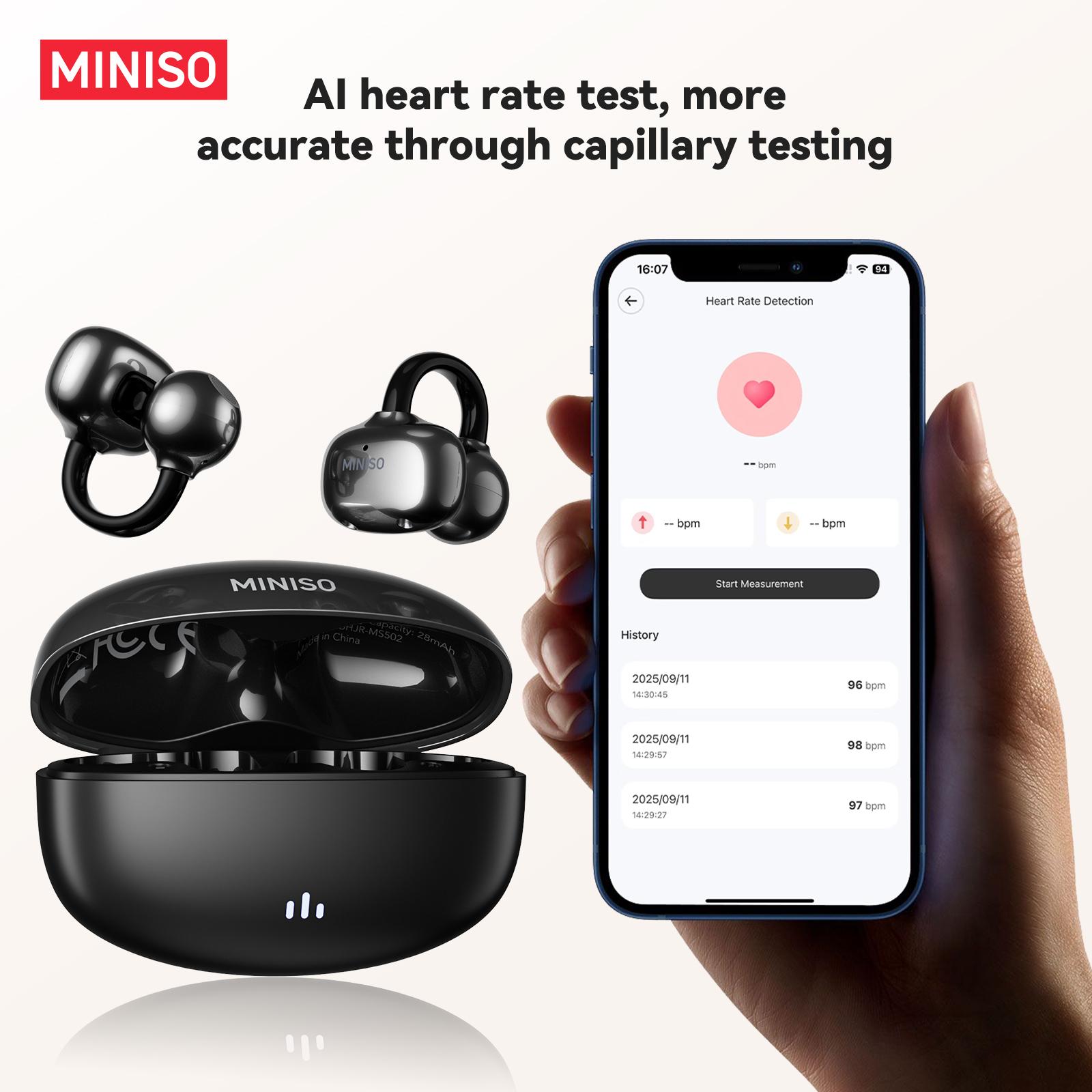 【Buy 1 Get 1 Gift Free】MINISO X30 OWS Wireless Bluetooth Earphones IPX5 Waterproof, MS502 Clip-On Ear Headphones Bluetooth 6.0 Headsets, with Heart Rate Monitoring, 35Hours Play time, Light-Weight Headphones Built-in Microphone 【Buy 1 Get 1 Gift Free】MINISO X30 OWS Wireless Bluetooth Earphones IPX5 Waterproof, MS502 Clip-On Ear Headphones Bluetooth 6.0 Headsets, with Heart Rate Monitoring, 35Hours Play time, Light-Weight Headphones Built-in Microphone
