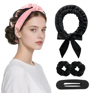 Heatless Hair Curler, No Heat Hair Curlers to Sleep in, Super Soft Ribbon Wrap for Long Hair, Overnight Heatless Curling Set with Scrunchies and Clip, for All Hair types (Black)