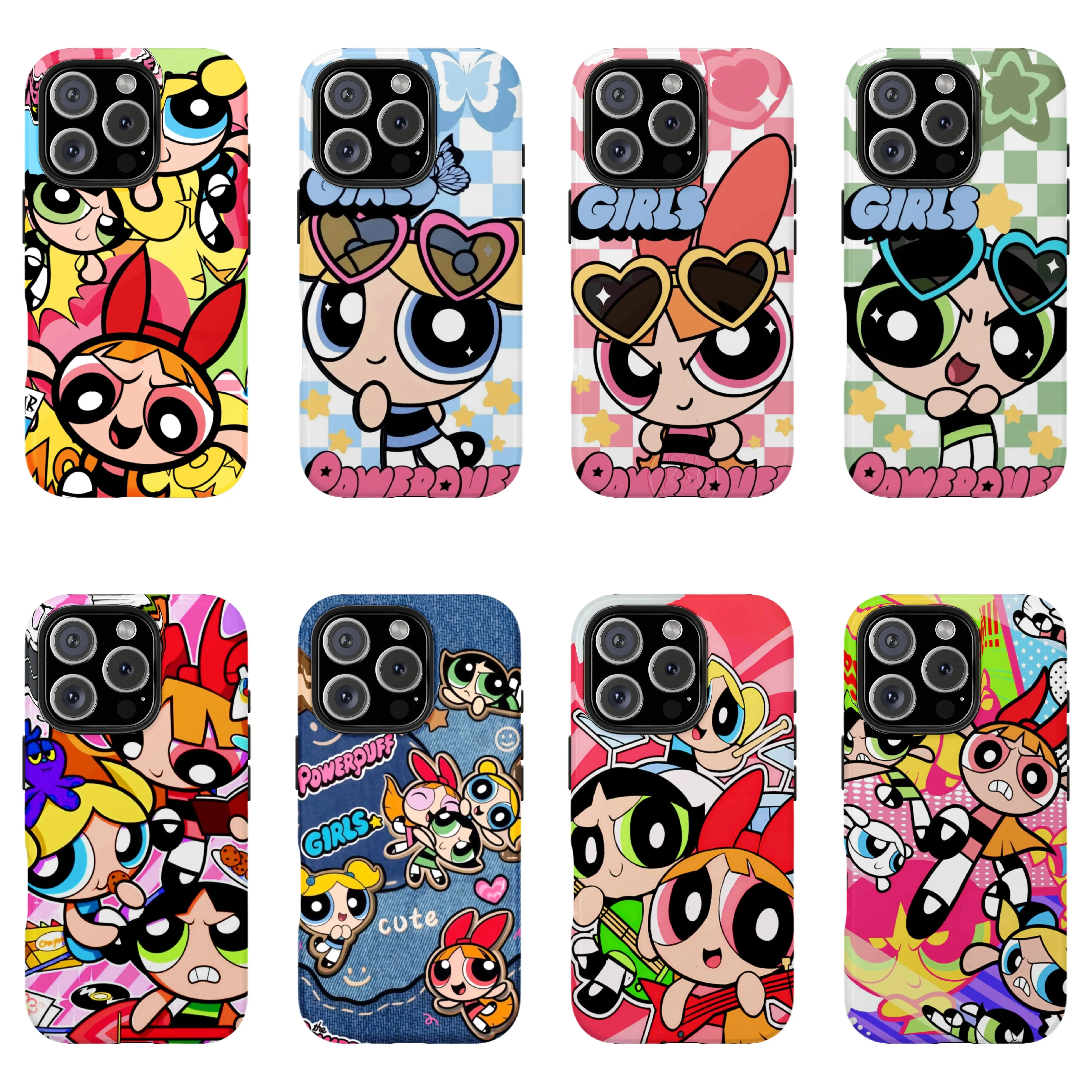Kawaii Powerpuffs Anime Girls Film Shell Painting Phone Cases for iPhone 12-17 Series (Pro, Pro Max, Air, Plus) - Shockproof Protective Smartphone, Cellphone, Handheld Device Covers, Ideal Christmas/Birthday Gifts for Protection-Focused Users