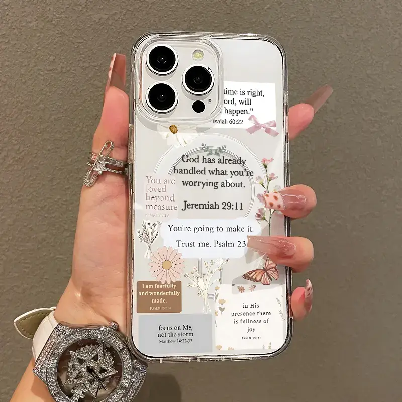 Magnetic MagSafe TPU Protective Case for iPhone 11/12/13/14/15/16/17 Pro Max iOS Smartphone - Bible Quotes Collage Design, Ultra Slim, Lightweight, Shockproof, Playful Aesthetic Cover, Iphone 17
