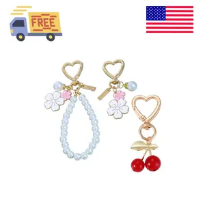 3PCS Cute Cherry Flower Charms Keychains Set