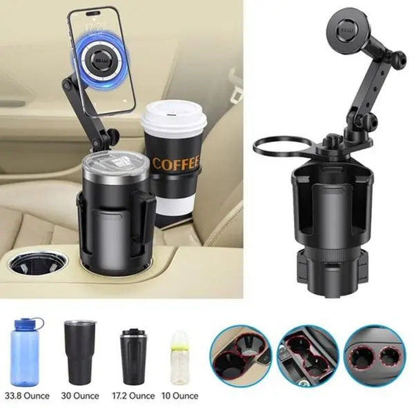 Plastic Multifunctional Cell Phone Holder - 2-in-1 Car Phone Mount Magnetic, Adjustable Stand with Expandable Base, Universal Compatible Drinking Bottle Holder, Multifunctional Phone Holder