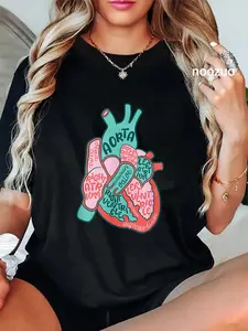 100% Cotton Unisex CVICU Cardiac Nurse Human Heart Anatomy Cardiology Biology T-Shirt Casual Top