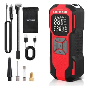 CRAFTSMAN Tire Inflator Portable Air Compressor, Cordless Mini Air Pump for Car Tires with Digital Tire Pressure Gauge, 6000mAh Battery Powered Air Pump, Max Pressure 150 PSI, 12V DC Corded
