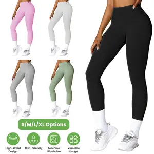 4 Sizes-5 Colors Option -- 1Pc Women's High Waist Workout Leggings Tummy Control Compression Yoga Tight Pants Gym Pants Athletic Running Leggings With 25In Inseam No Front Seam