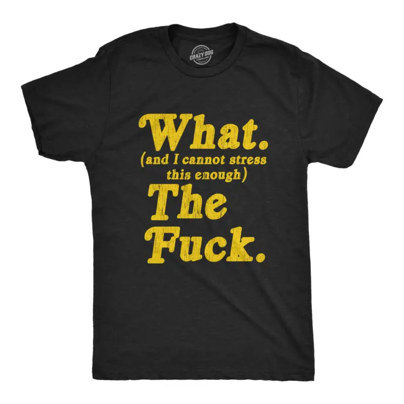 Men's Funny Graphic T-Shirt, "What And I Cannot Stress This Enough" Sarcastic Quote, Soft Cotton Casual Relaxed-Fit Round Neck Top, Tshirt, Tee, Fabric, Breathable