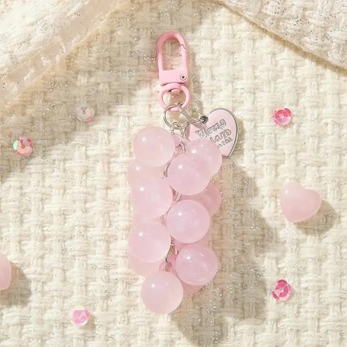BIGWIG Acrylic Grape Shape Keychains - Cute Bubble Jelly Emulated Fruit Cluster, Boho Colorful Round Pearl Charm for Women’s Car Keys, Purses (Bohemian Style, Bag Accessory), Keychains For Women, Cute Keychains summerwins