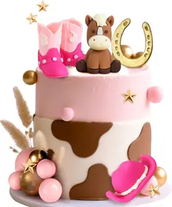 LaVenty Pony Cowgirl Cake Topper Cowboy Western Cake Decorations Cowgirl Hat Birthday Cake Topper Cowgirl Boots Cow Balls Cake Decoration