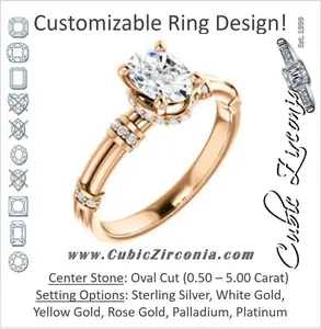 Cubic Zirconia Engagement Ring- The Jayla (Customizable Oval Cut Style with Under-Halo & Horizontal Band Accents)