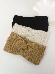 Women's Knitted Crossed Wool Hairband Set, Handmade Wide Thick Ear Protection Headwear, Fashionable Warm Winter Accessories