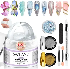 SAVILAND Solid Builder Nail Gel - 60g Large Capacity 3D Nail Gels Sculpting Gel for Art Non-Sticky Hand Carving Glue Extension with Sequins Chrome Powder DIY Salon Home