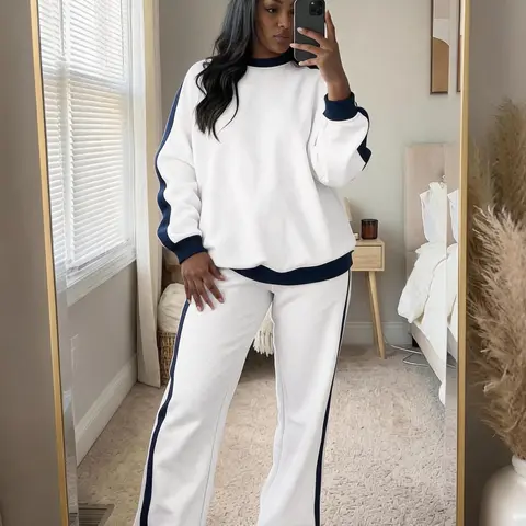 YBoutique Women's 2 Piece Outfit Fleece Sweatsuit Casual Lounge Matching Sets Crewneck Loose Fit Cozy Sweatshirt & Straight Leg Sweatpants Womenswear TikTokShopfalldealsforyou