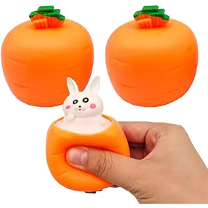3 PCS Set Squeeze Toys Squishes Carrot Rabbit Fidget Toys Pop Up Squishy Rabbit in Carrot Stress Relief for Kids & Adult Tricky Funny Novelty Toy, Ideal Easter Gift