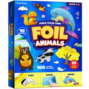 Dan&Darci Foil Art Kit for Kids 10 Animal Canvases 100 Colorful Foil Sheets Foam Stickers & Googly Eyes Mess-Free Creative Play Ages 4-8 - Crafts