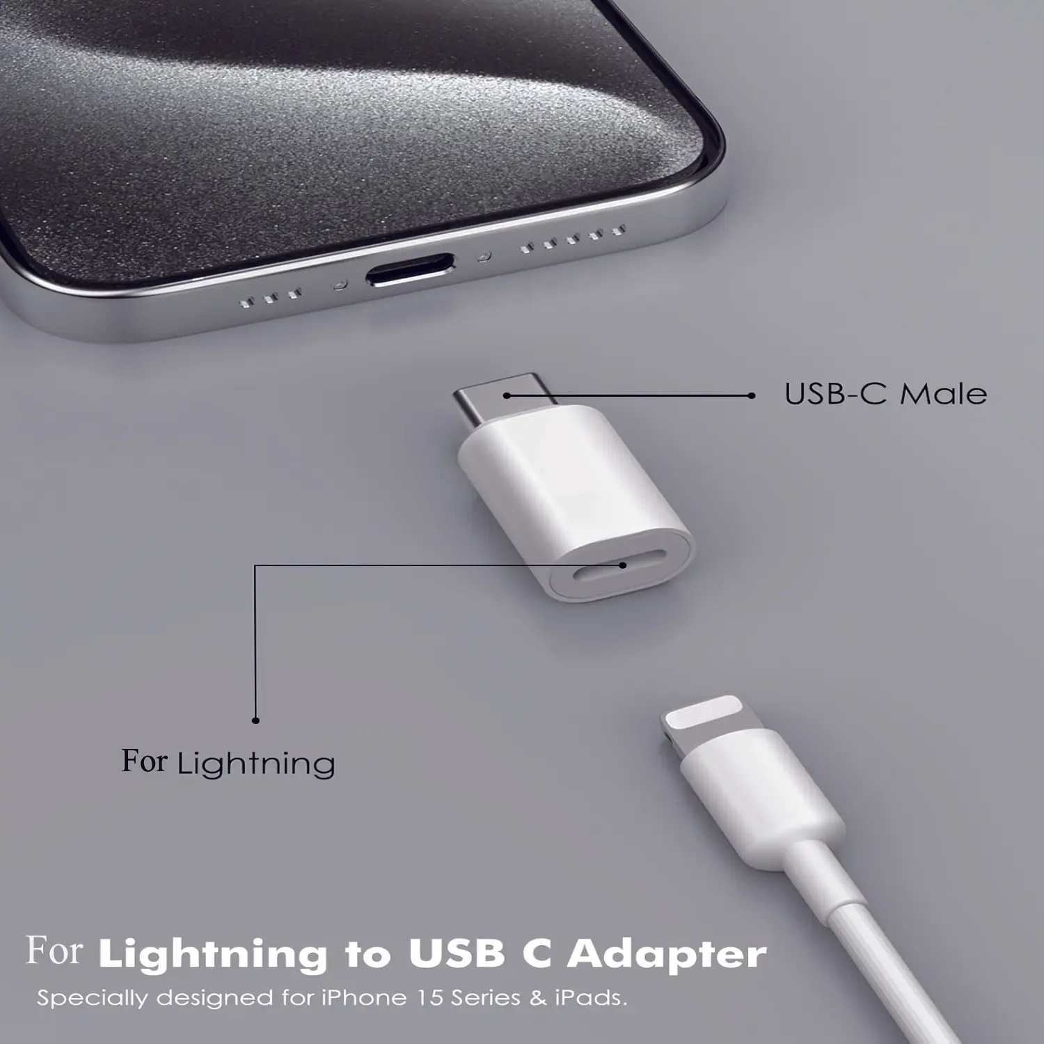 Type C Adapter Micro Lightning to USB C Connector Converter, Data Sync and Charging, Compatible with Type C Smartphone, Cellphone, Phones Tablets, Not for Headphones Audio Devices, Usb Charge
