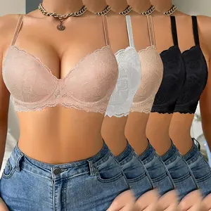Mimilemon 5PCS EssElegance Push-Up Jacquard Bra -Adjustable Support Straps & Wire-Free DailyComfort,Women's Lingerie confort able br soft cup women lace lencería elegante lift comfort ajustables tirantes Women's Seamless Wireless Bra Everyday Womenswear