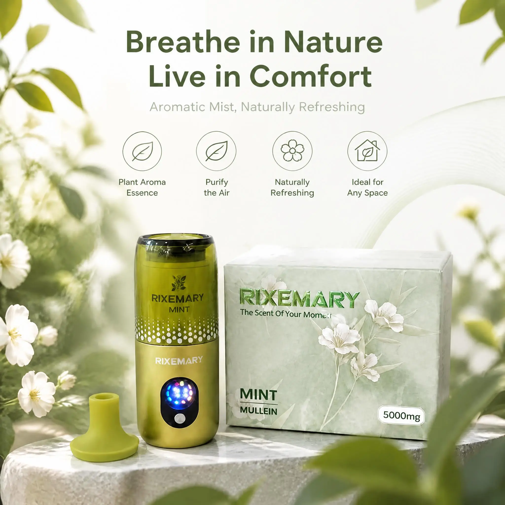 RIXEMARY Aromatherapy Scented Oil Diffuser - Super Refreshing Mint Sensation, Ideal for Late-Night Study, Freshens Car Air, Purifies Indoor Air