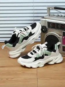 Men's Fashion Colorblock Lace Up Low Top Sneakers, Casual Comfortable Breathable Sports Running Shoes, Male All-match Round Toe Chunky Sneakers for Daily Life