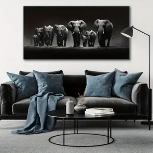 Canvas Painting Modern abstract elephant group mural,  suitable for living room, bedroom, room, soft ink elephant group decorative painting Wrapped in canvas