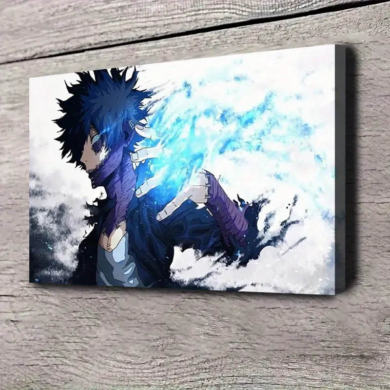 1 Piece Dabi Anime Canvas Wall Art with Frame - Dynamic Blue Energy Design, Suitable for Bedroom Decoration Wrapped Canvas, Ideal Gift for Fans, Anime Room Decoration