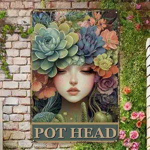 【20*30cm/8*12inch】Iron Sign Flower Pot Wall Decoration, Vintage Metal Painting, Art Decoration, Indoor And Outdoor Hanging Iron Plate Painting, for Home, Bedroom, Office, Study, Restaurant, Bar, Cafe, Library, Garage