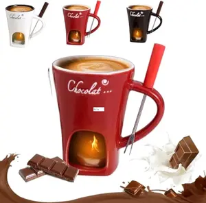 280ml Mini Ceramic Chocolate Melting Mug With Forks, Chocolate Fondue Mug Set, Meltie Cup, Sweet Fondue Set Without Tealights for Date Night Birthday Wedding Gifts