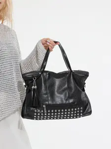 1pc Ladies' crossbody bag, Pu leather bag, solid color single shoulder handbag with rivets, suitable for daily travel, commuting, shopping, Hobo Crossbody Bag, Crossbody Shoulder Bags
